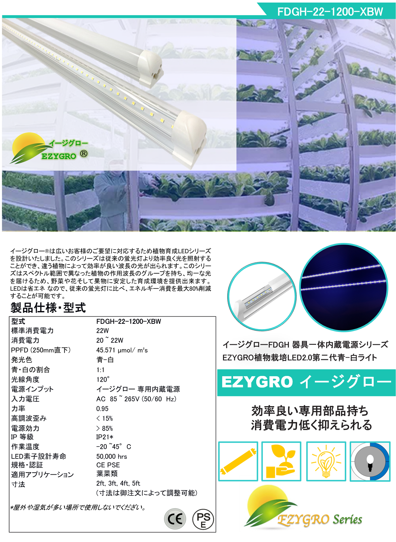 FDGH-22-1200-XBW 青白タイプイージグローFDGH 器具一体内蔵電源シリーズ